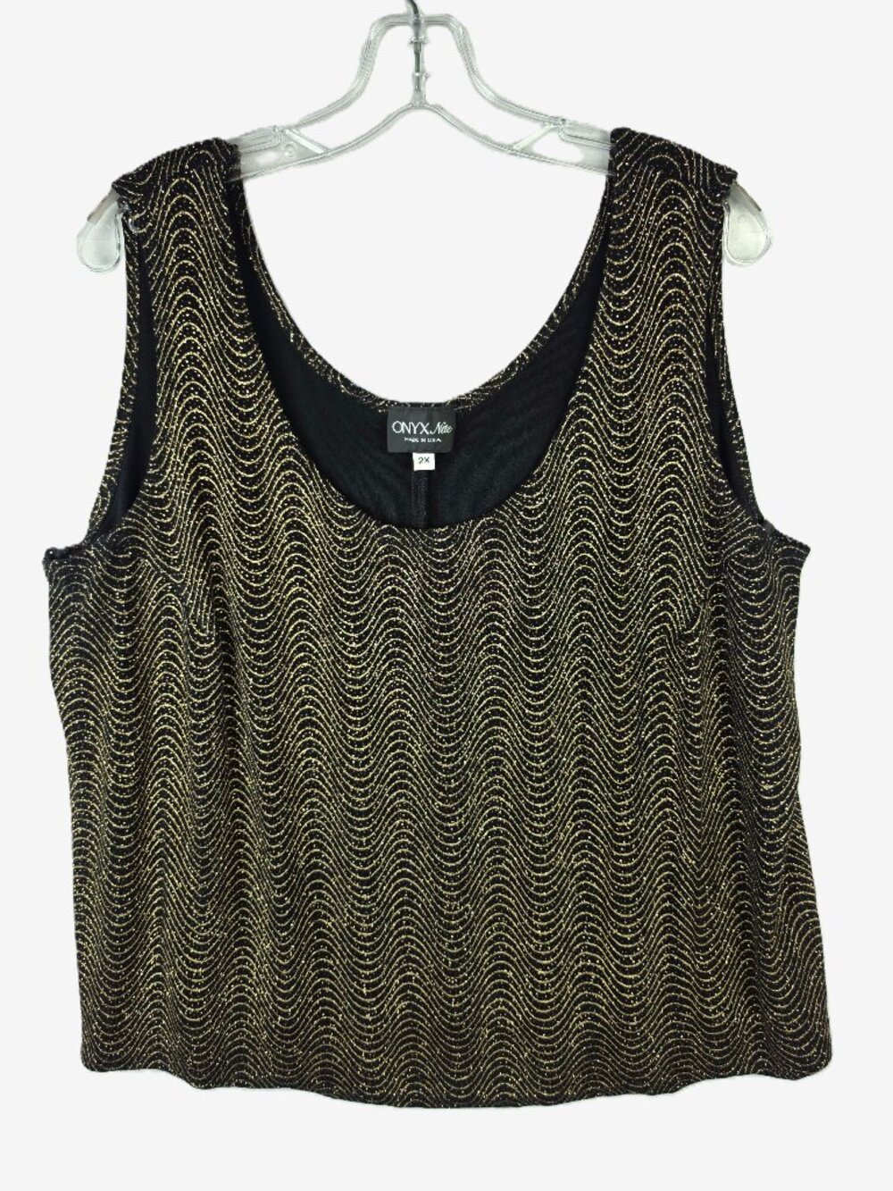Vintage ONYX Nite USA Tank Top Metallic Gold Shimmer size 2X Evening Retro 80s